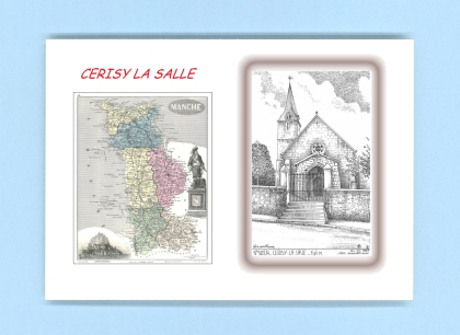 Cartes Postales impression Noir avec dpartement sur la ville de CERISY LA SALLE Titre : eglise