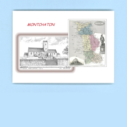 Cartes Postales impression Noir avec dpartement sur la ville de MONTCHATON Titre : eglise