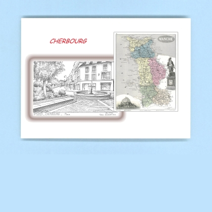 Cartes Postales impression Noir avec dpartement sur la ville de CHERBOURG Titre : place