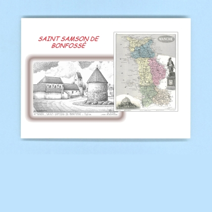 Cartes Postales impression Noir avec dpartement sur la ville de ST SAMSON DE BONFOSSE Titre : eglise