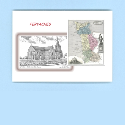 Cartes Postales impression Noir avec dpartement sur la ville de FERVACHES Titre : eglise