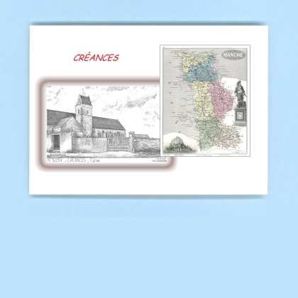 Cartes Postales impression Noir avec dpartement sur la ville de CREANCES Titre : eglise