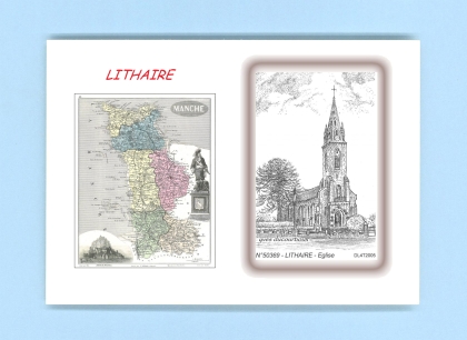Cartes Postales impression Noir avec dpartement sur la ville de LITHAIRE Titre : eglise