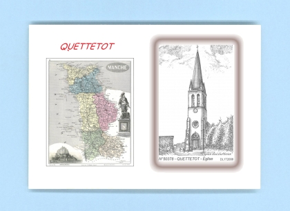 Cartes Postales impression Noir avec dpartement sur la ville de QUETTETOT Titre : eglise