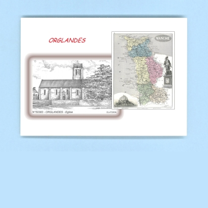 Cartes Postales impression Noir avec dpartement sur la ville de ORGLANDES Titre : eglise