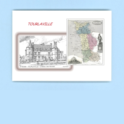 Cartes Postales impression Noir avec dpartement sur la ville de TOURLAVILLE Titre : chateau des ravalets