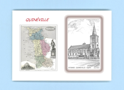 Cartes Postales impression Noir avec dpartement sur la ville de QUINEVILLE Titre : eglise