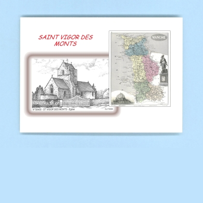 Cartes Postales impression Noir avec dpartement sur la ville de ST VIGOR DES MONTS Titre : eglise
