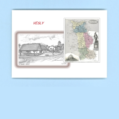 Cartes Postales impression Noir avec dpartement sur la ville de VESLY Titre : vue