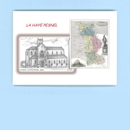 Cartes Postales impression Noir avec dpartement sur la ville de LA HAYE PESNEL Titre : eglise