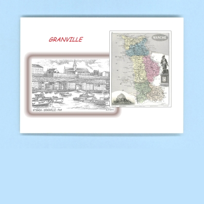 Cartes Postales impression Noir avec dpartement sur la ville de GRANVILLE Titre : port