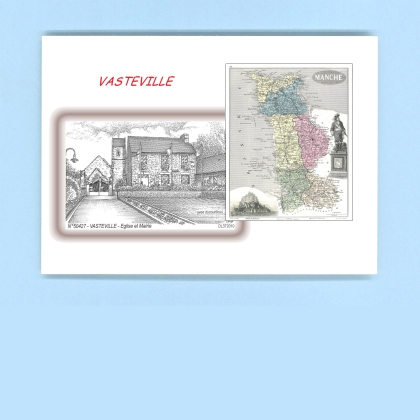 Cartes Postales impression Noir avec dpartement sur la ville de VASTEVILLE Titre : eglise et mairie