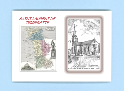 Cartes Postales impression Noir avec dpartement sur la ville de ST LAURENT DE TERREGATTE Titre : eglise