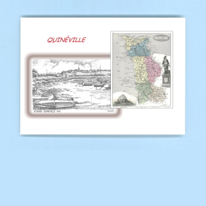 Cartes Postales impression Noir avec dpartement sur la ville de QUINEVILLE Titre : port