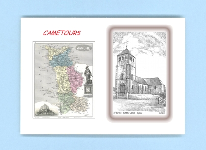 Cartes Postales impression Noir avec dpartement sur la ville de CAMETOURS Titre : eglise