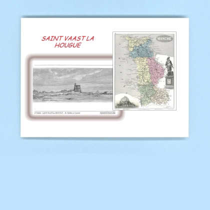 Cartes Postales impression Noir avec dpartement sur la ville de ST VAAST LA HOUGUE Titre : ile tatihou et lazaret