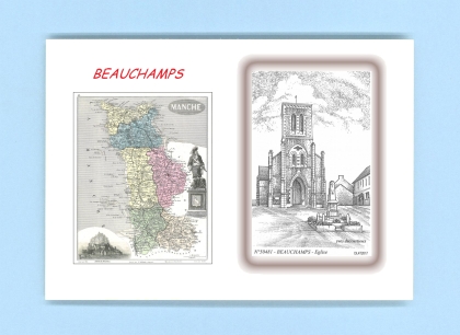 Cartes Postales impression Noir avec dpartement sur la ville de BEAUCHAMPS Titre : eglise