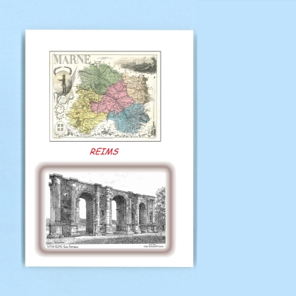 Cartes Postales impression Noir avec dpartement sur la ville de REIMS Titre : porte romaine