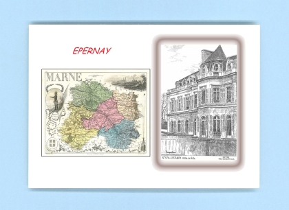 Cartes Postales impression Noir avec dpartement sur la ville de EPERNAY Titre : hotel de ville