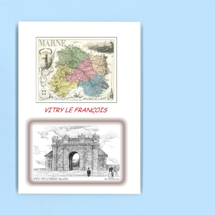 Cartes Postales impression Noir avec dpartement sur la ville de VITRY LE FRANCOIS Titre : porte du pont