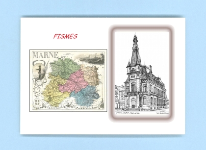 Cartes Postales impression Noir avec dpartement sur la ville de FISMES Titre : hotel de ville