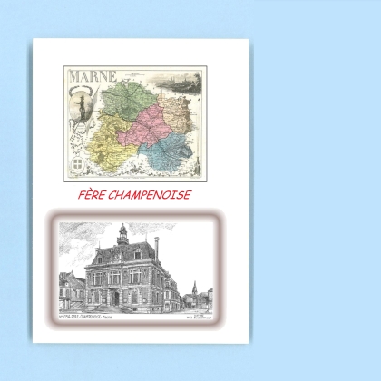 Cartes Postales impression Noir avec dpartement sur la ville de FERE CHAMPENOISE Titre : mairie