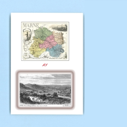 Cartes Postales impression Noir avec dpartement sur la ville de AY Titre : ay et la montagne de reims