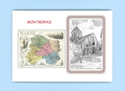 Cartes Postales impression Noir avec dpartement sur la ville de MONTMIRAIL Titre : eglise st etienne