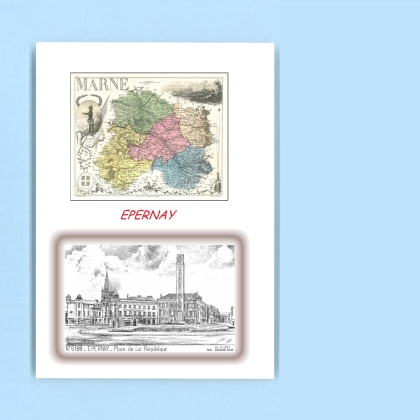 Cartes Postales impression Noir avec dpartement sur la ville de EPERNAY Titre : place de la republique