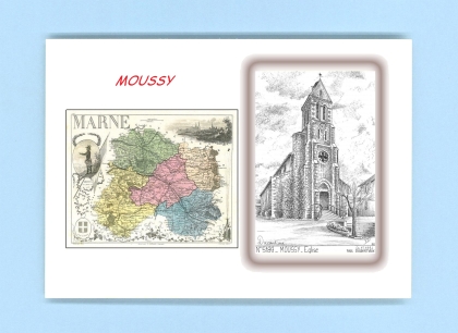 Cartes Postales impression Noir avec dpartement sur la ville de MOUSSY Titre : eglise