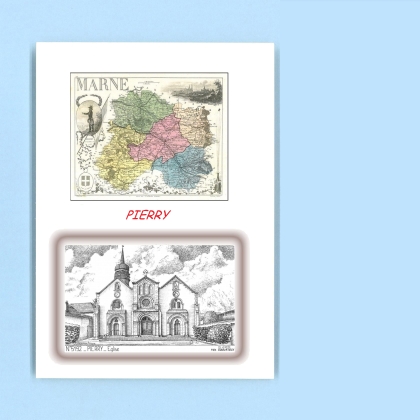 Cartes Postales impression Noir avec dpartement sur la ville de PIERRY Titre : eglise