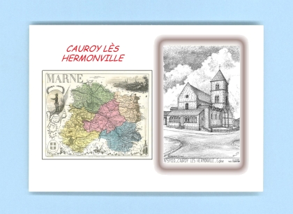 Cartes Postales impression Noir avec dpartement sur la ville de CAUROY LES HERMONVILLE Titre : eglise
