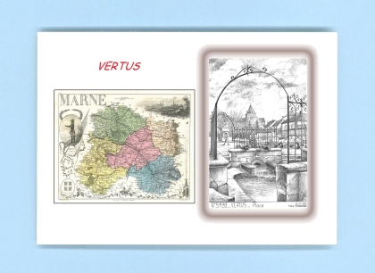 Cartes Postales impression Noir avec dpartement sur la ville de VERTUS Titre : place