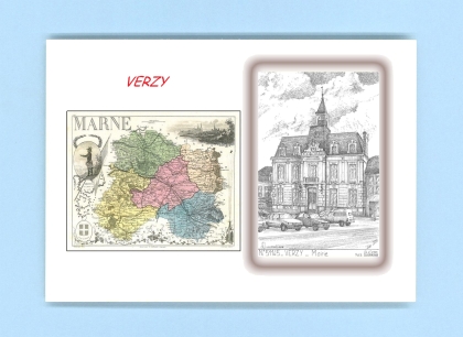 Cartes Postales impression Noir avec dpartement sur la ville de VERZY Titre : mairie