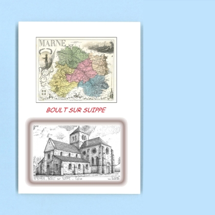 Cartes Postales impression Noir avec dpartement sur la ville de BOULT SUR SUIPPE Titre : eglise