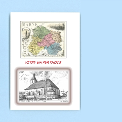 Cartes Postales impression Noir avec dpartement sur la ville de VITRY EN PERTHOIS Titre : eglise
