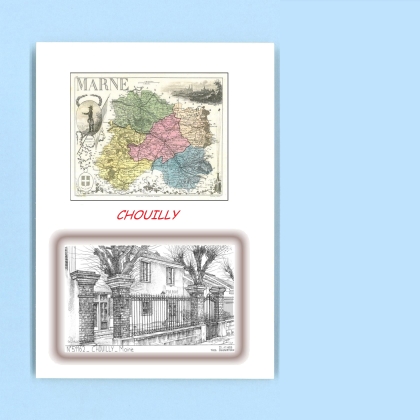 Cartes Postales impression Noir avec dpartement sur la ville de CHOUILLY Titre : mairie
