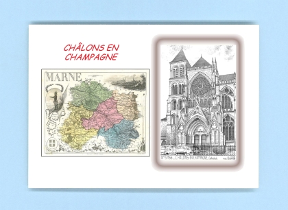 Cartes Postales impression Noir avec dpartement sur la ville de CHALONS EN CHAMPAGNE Titre : cathedrale