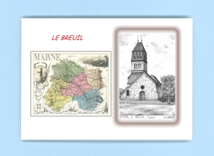 Cartes Postales impression Noir avec dpartement sur la ville de LE BREUIL Titre : eglise