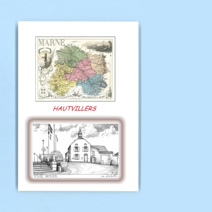 Cartes Postales impression Noir avec dpartement sur la ville de HAUTVILLERS Titre : vue