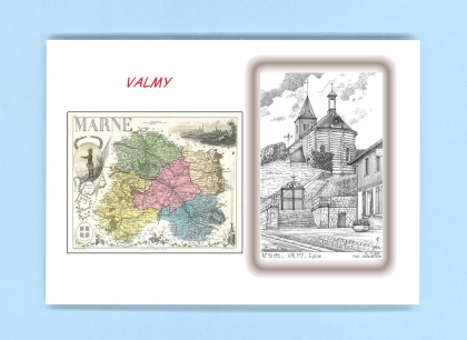 Cartes Postales impression Noir avec dpartement sur la ville de VALMY Titre : eglise
