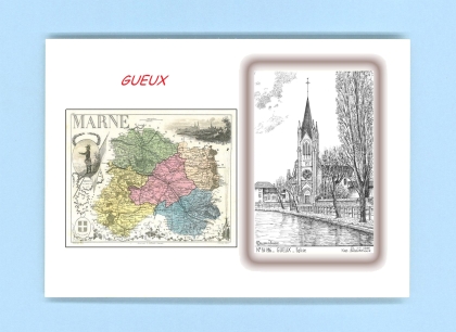 Cartes Postales impression Noir avec dpartement sur la ville de GUEUX Titre : eglise