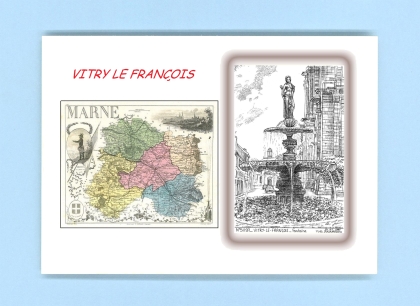 Cartes Postales impression Noir avec dpartement sur la ville de VITRY LE FRANCOIS Titre : fontaine