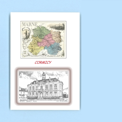 Cartes Postales impression Noir avec dpartement sur la ville de CORMICY Titre : mairie