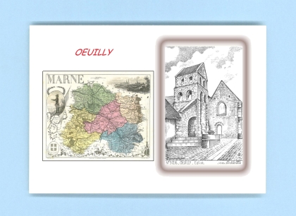 Cartes Postales impression Noir avec dpartement sur la ville de OEUILLY Titre : eglise