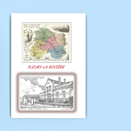 Cartes Postales impression Noir avec dpartement sur la ville de FLEURY LA RIVIERE Titre : mairie