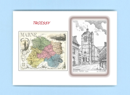 Cartes Postales impression Noir avec dpartement sur la ville de TROISSY Titre : eglise
