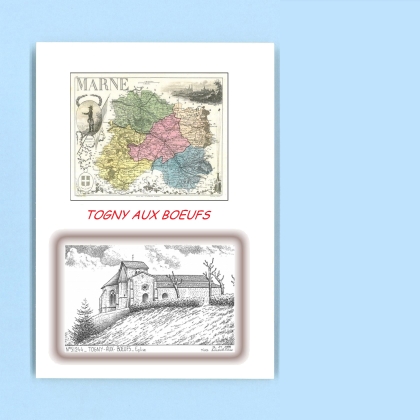 Cartes Postales impression Noir avec dpartement sur la ville de TOGNY AUX BOEUFS Titre : eglise