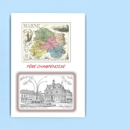 Cartes Postales impression Noir avec dpartement sur la ville de FERE CHAMPENOISE Titre : place de la mairie
