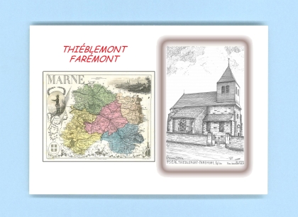 Cartes Postales impression Noir avec dpartement sur la ville de THIEBLEMONT FAREMONT Titre : eglise